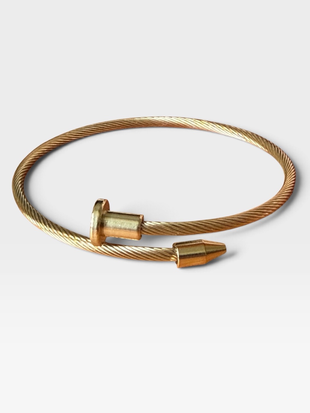 Brilliant gold-tone nail-shaped cable cuff bracelet adjustable NEW